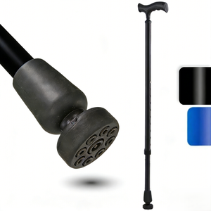 Altus Adjustable Aluminum Walking Stick with 360° Rotating Stability Base - Black
