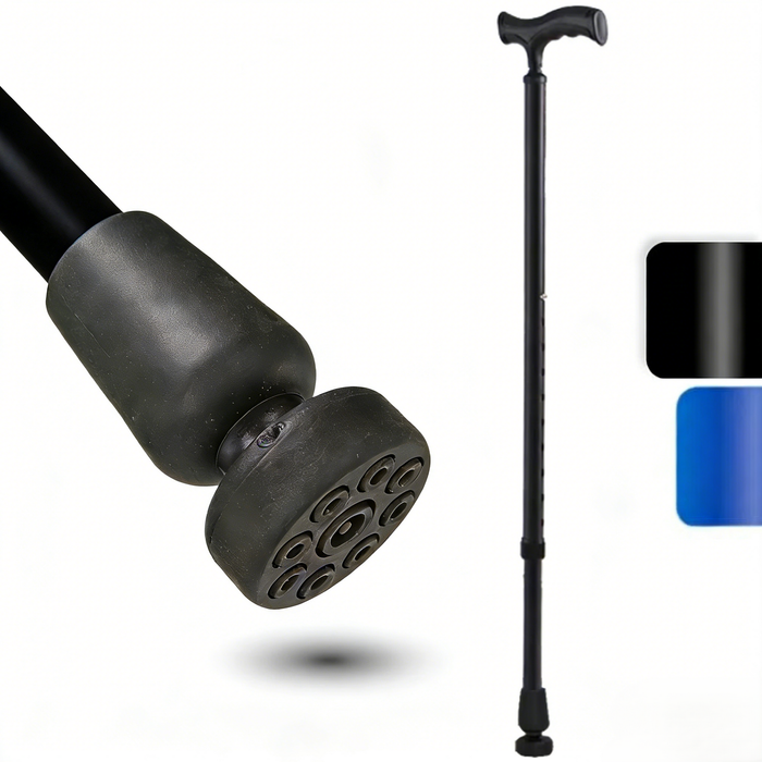 Altus Adjustable Aluminum Walking Stick with 360° Rotating Stability Base - Black