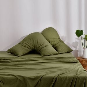 Dreamaker Superfine Washed Microfibre V-Shape Pillowcase Twin Pack - Olive