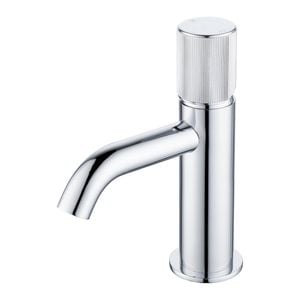 Mondella WELS 5 Star 6L/min 25mm Chrome Resonance Textured Handle Curved Spout Basin Mixer