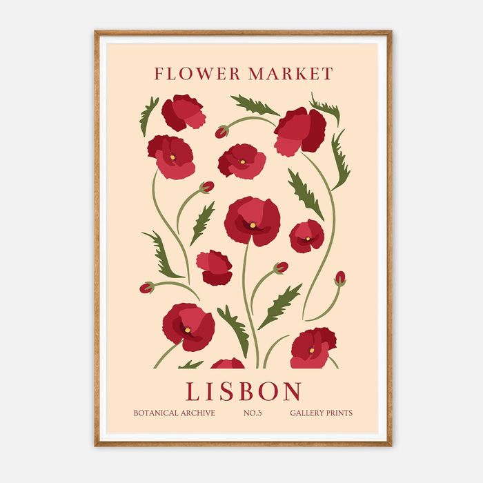 Galrie Stunning Vintage Art Print of Lisbon Flower Market - Botanical Archive No.3, Wood Frame, A4 21 x 30cm (8 x 12inch)