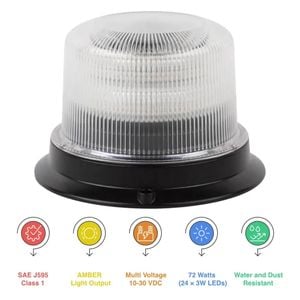 U1-24 72W Amber LED Warning Light Beacon Clear Lens - CLEAR