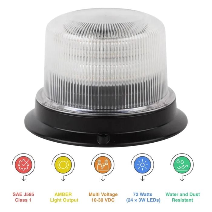 U1-24 72W Amber LED Warning Light Beacon Clear Lens - CLEAR