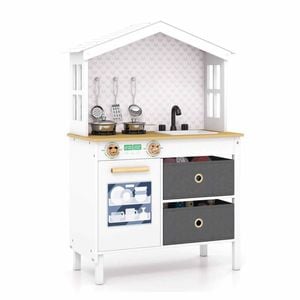 Costway Kid Kitchen Playset House-shaped Chef Pretend Play Kitchen White