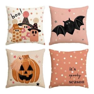 Catzon 4 Pcs Scary Throw Pillow Covers Linen Cushion Case for Decor 50X50cm