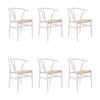 Ark Wishbone 6pc Set Dining Chair Replica Hans Wenger Beech Timber Wood White