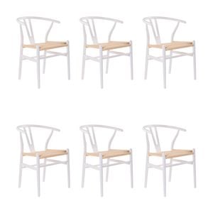 Ark Wishbone 6pc Set Dining Chair Replica Hans Wenger Beech Timber Wood White