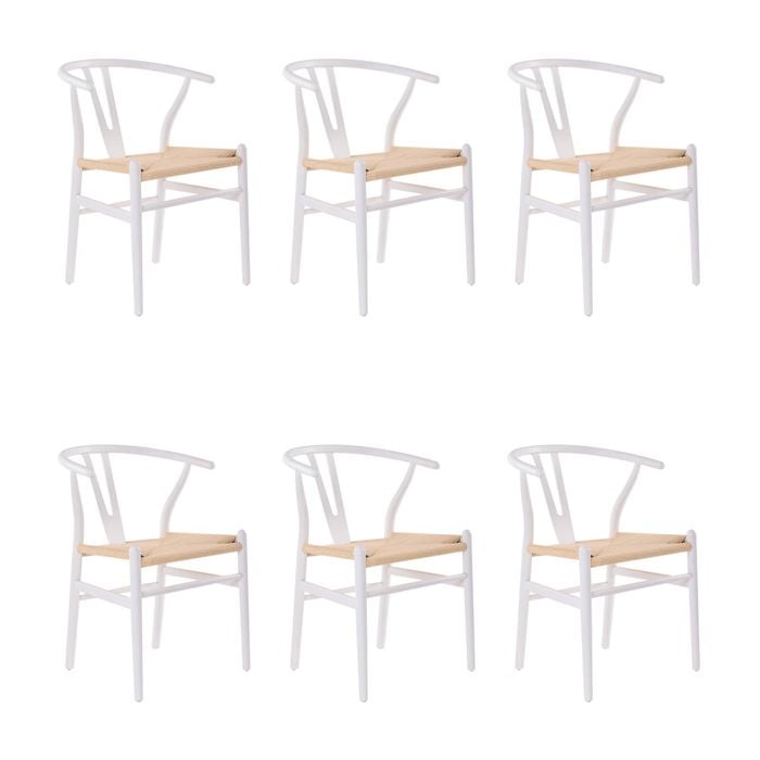Ark Wishbone 6pc Set Dining Chair Replica Hans Wenger Beech Timber Wood White