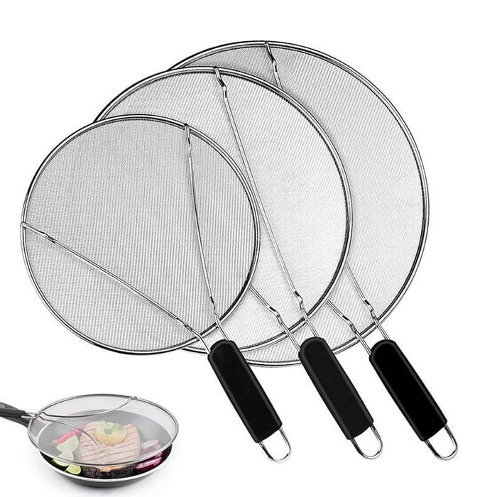 Catzon 3 Pcs Splatter Screen Set Stainless Steel Fine Mesh-Black