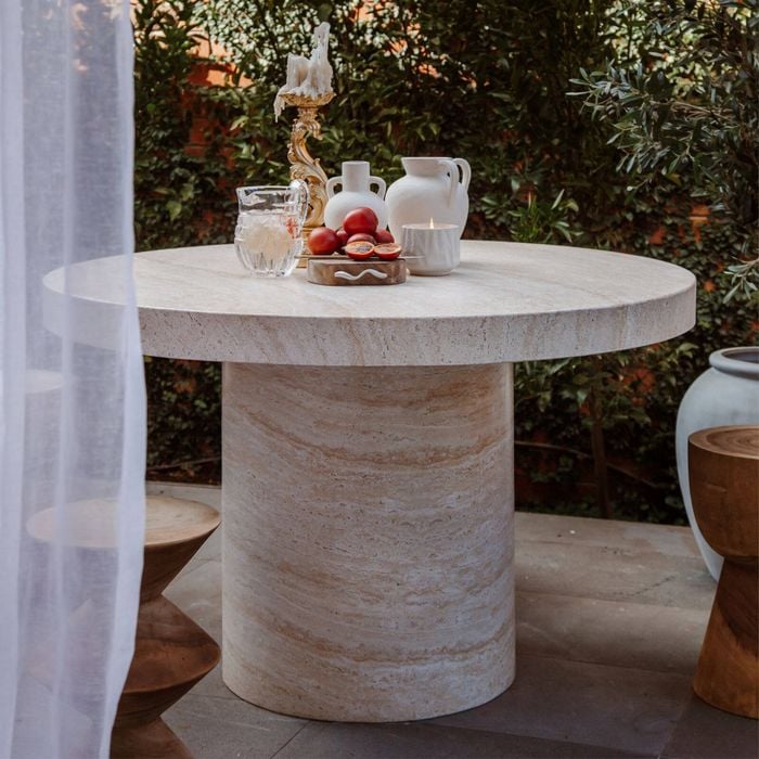Home Bazar 122cm Taormina Travertine Dining Table