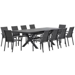 FurnitureOkay Marina-Mosman 11-Piece Sintered Stone Outdoor Extendable Dining Setting - Charcoal