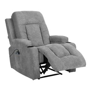Oikiture Recliner Chair Heated Massage Armchair Lounge Sofa Polyester Grey