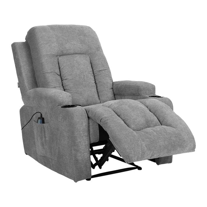 Oikiture Recliner Chair Heated Massage Armchair Lounge Sofa Polyester Grey