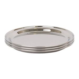 Argon Tableware 30cm Serving Platters - 3x Stainless Steel Chrome Dinner Tray Round Tray Plate Compact Appetizer Serving Dishes