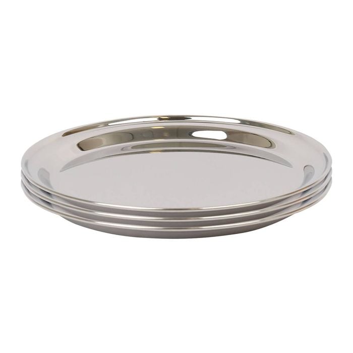 Argon Tableware 30cm Serving Platters - 3x Stainless Steel Chrome Dinner Tray Round Tray Plate Compact Appetizer Serving Dishes