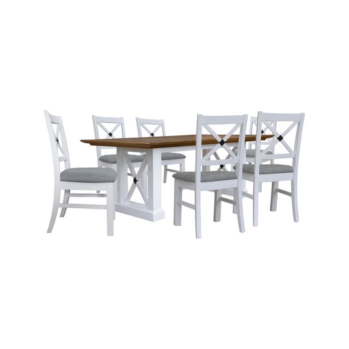 Beechworth 7pc Dining Set 200cm Table 6 Chair Pine Wood Hampton Furniture - Grey