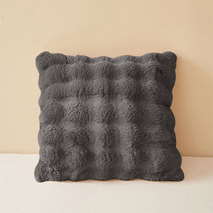 CottonMore Super Soft Faux Rabbit Plush Square Cushion Sofa Pillow Cover Charcoal - 50cm x 50cm