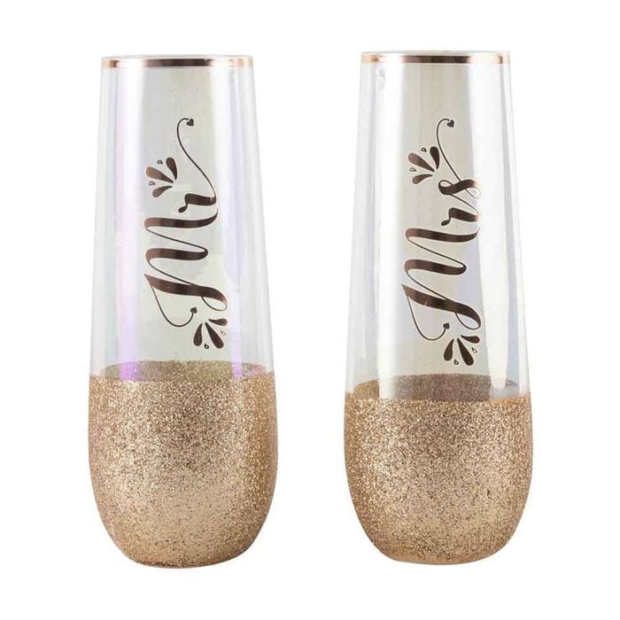 2 pack Mr & Mrs Stemless Champagne Glass 17cm