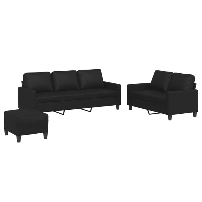 vidaXL Sofa Set with Cushions 2-Seater Sofa Couch 3 Piece Black Faux Leather