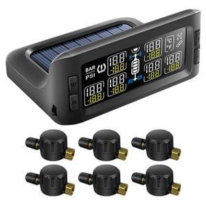 Elinz Solar Powered Tyre Pressure Monitoring System Trailer Caravan TPMS 6 Flow-thru Sensors