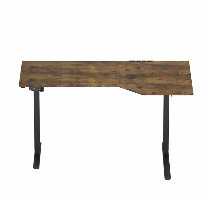 Ufurniture L-Shaped Corner Standing Desk Electric Height Adjustable Rustic Brown