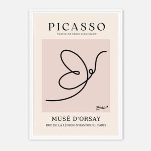 Galrie Pablo Picasso Animal Series Minimalist Line Art Print for Modern Decor, White Frame, A3 30 x 42cm (12 x 16inch)