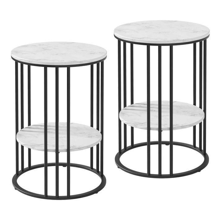 Artiss 2pcs End Table Coffee Table Round Marble Effect