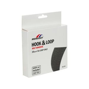 Moroday 25mm x 5m Black Hook And Loop Self Adhesive - Loop-Only