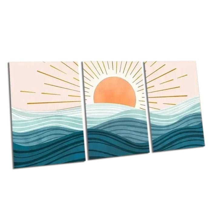 3pcs Sun and Sea Waves Print 100% Australian Made 3 x 40x60cm  (Stretched)