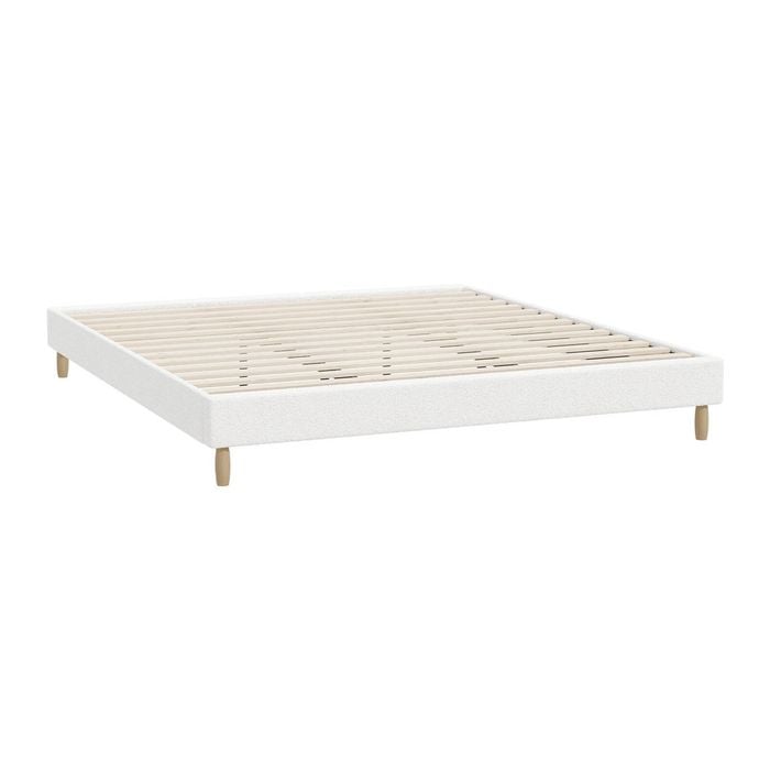 Oikiture White Boucle Bed Frame Base -King