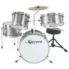 Karrera Mini 4-Piece Children Drum Kit Set Wooden with 2 Toms Bass Pedal Snare Stool Metallic Silver