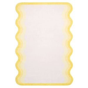 Loopsie-320cm X 230cm-turi Tonal Yellow And Cream Scalloped Washable Rug