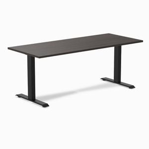 Desky Fixed Height Burnished Wood Melamine Desk 180x75cm Matte Black Leg
