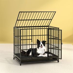 i.Pet Dog Cage Crate Large Puppy Cat Anti-Bite Pet Kennel Wheels w/Tray Metal 37''