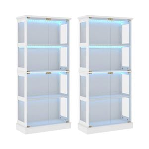 Modern Office Display Cabinet Set of 2 with LED Lighting & Glass Doors