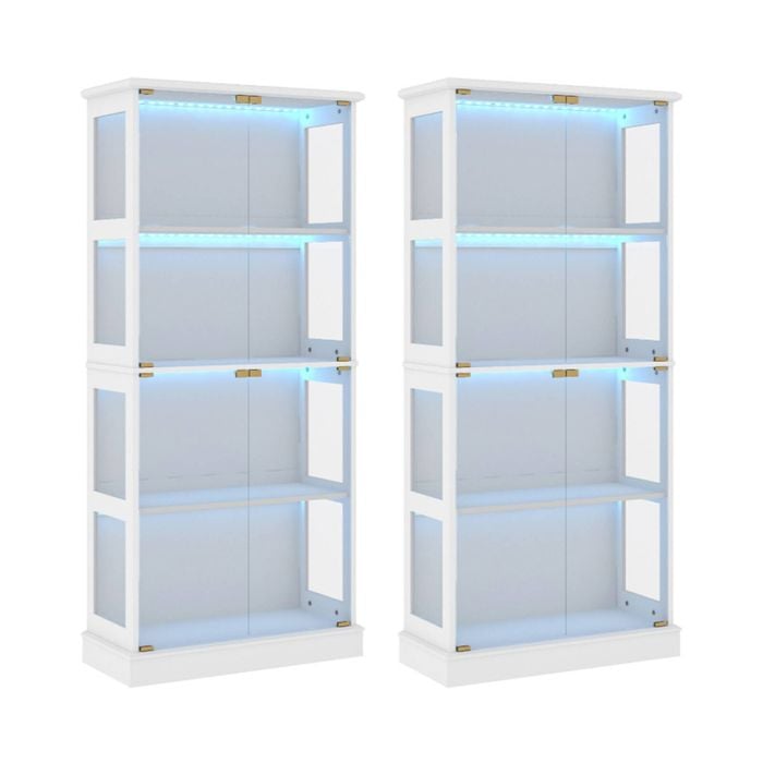 Modern Office Display Cabinet Set of 2 with LED Lighting & Glass Doors