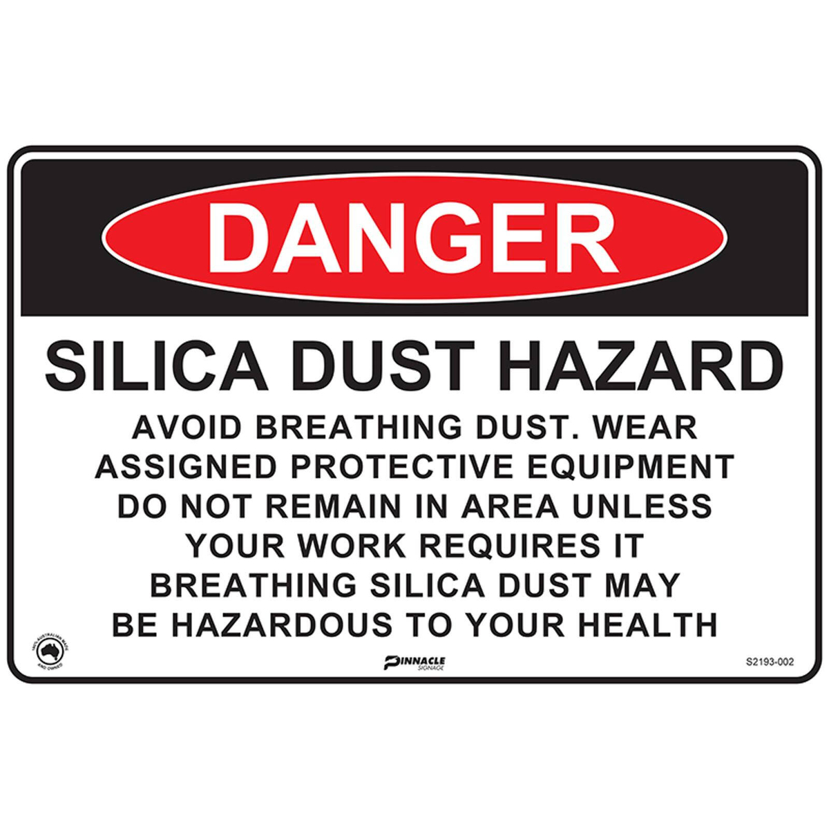 Pinnacle 600 x 400mm Metal Danger Silica Dust Avoid Breathing Sign ...