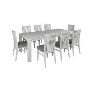 Foxglove 9pc Dining Set 225cm Table 8 PU Seat Chair Solid Mt Ash Wood - White