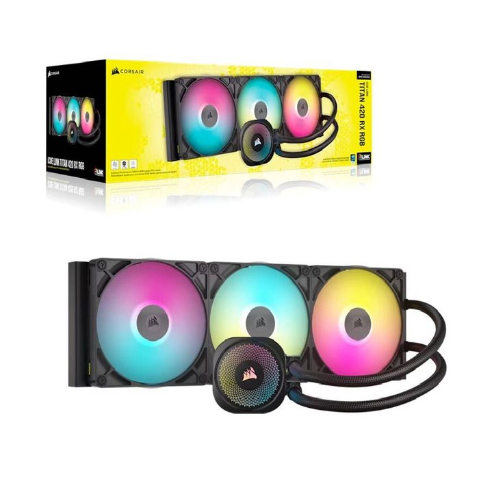 Corsair iCUE LINK TITAN 420 RX RGB AIO Liquid CPU Cooler - Black: 94.7 CFM, 1700 RPM, Aluminum Radiator, Copper Cold Plate, Inte