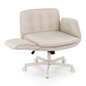 Artiss Criss Cross Legged Office Chair PU with Wheels & Adjustable Armrests Beige