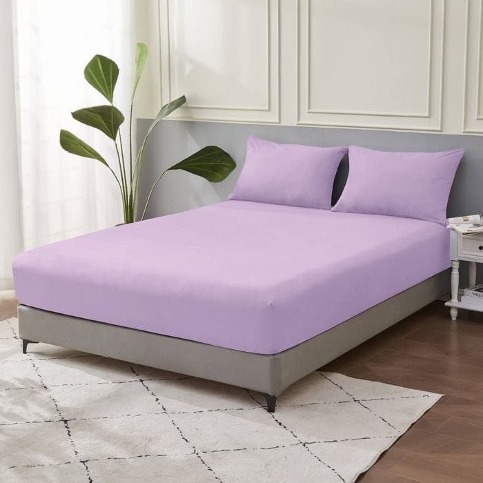 LINENOVA 100% Pure Cotton Deep Fitted Sheet Cover - King Single, Lavender