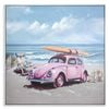 P&P Beach View with Pink Car Hand Painting Picture - Vibrant Wall Art with White PS Frame 82x82cm