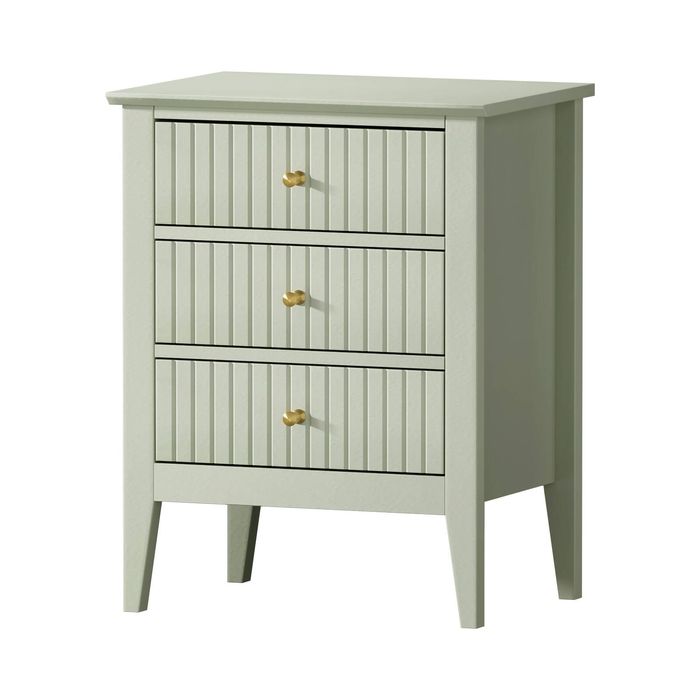 Oikiture Bedside Table 3 Drawers Nightstand Green