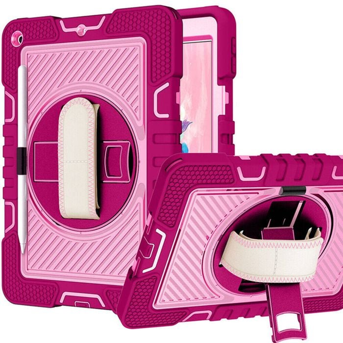 Rugged Stand Shockproof Hybrid Case with Strap For Apple iPad Mini 6 / 7 (Rose+Pink)