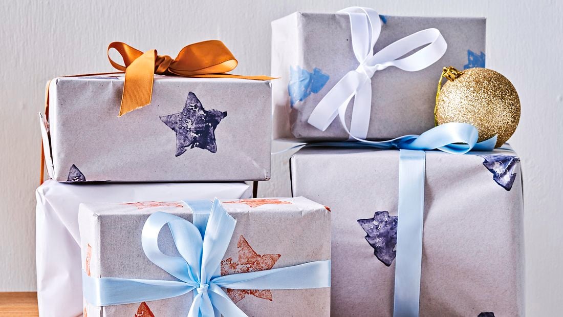wrapped gifts on a table