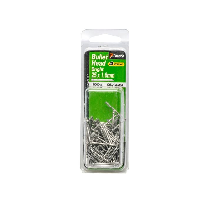 Paslode 25 x 1.6mm 100g Bright Steel Bullet Head Nails - 220 Pack