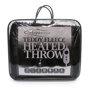 Onkaparinga Teddy Fleece Heated Throw/Electric Blanket w/LED Heat Ctrl Charcoal