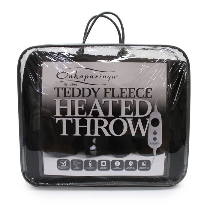Onkaparinga Teddy Fleece Heated Throw/Electric Blanket w/LED Heat Ctrl Charcoal