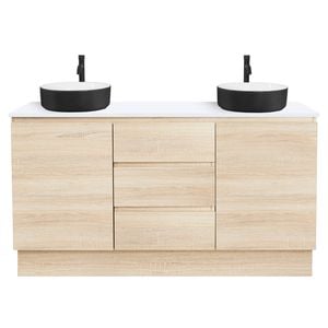 CIBO 1500mm Coast Veneer Nordic Full Height Bathroom Vanity With Black And White Basins