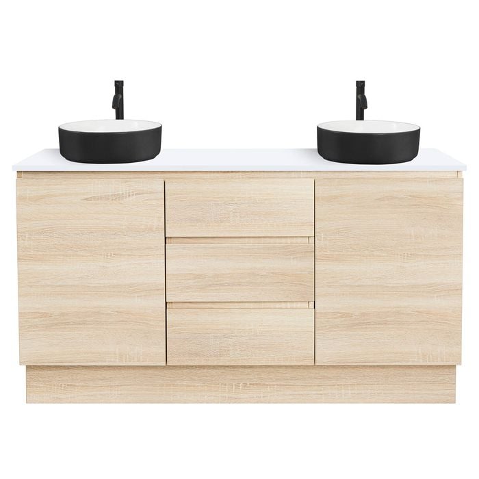 CIBO 1500mm Coast Veneer Nordic Full Height Bathroom Vanity With Black And White Basins
